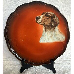 Antique 1908 Taylor Smith Taylor 9” Plate Pointer Dog Design Dark Brown Orange